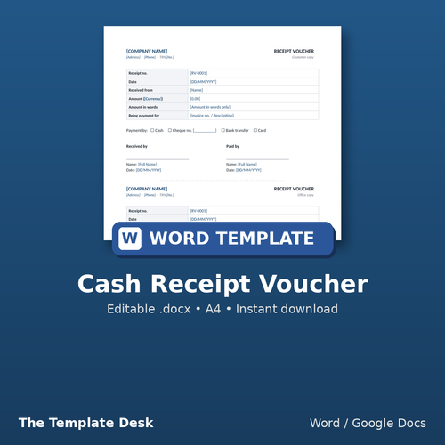 Cash Receipt Voucher – cover