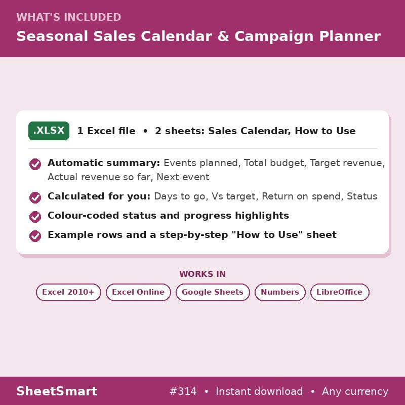 Seasonal Sales Calendar & Campaign Planner – what's included