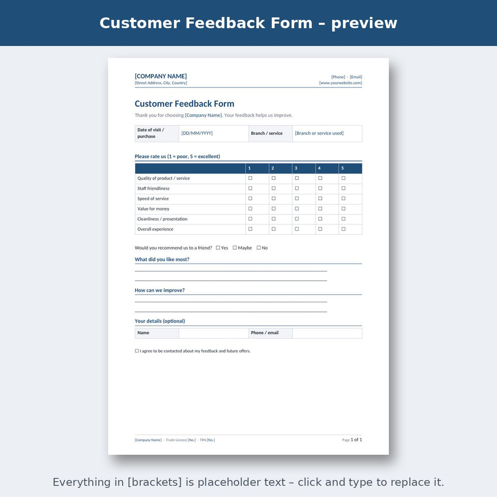 Customer Feedback Form – preview