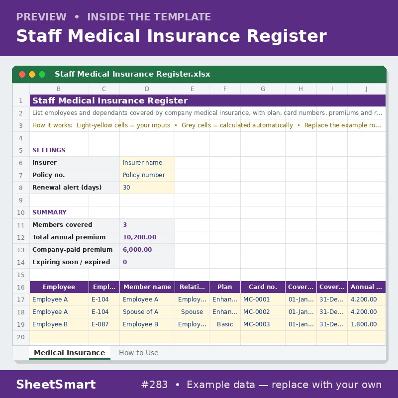Staff Medical Insurance Register – sheet preview
