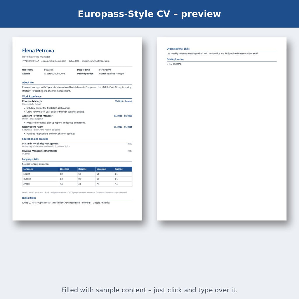 Europass-Style CV – preview