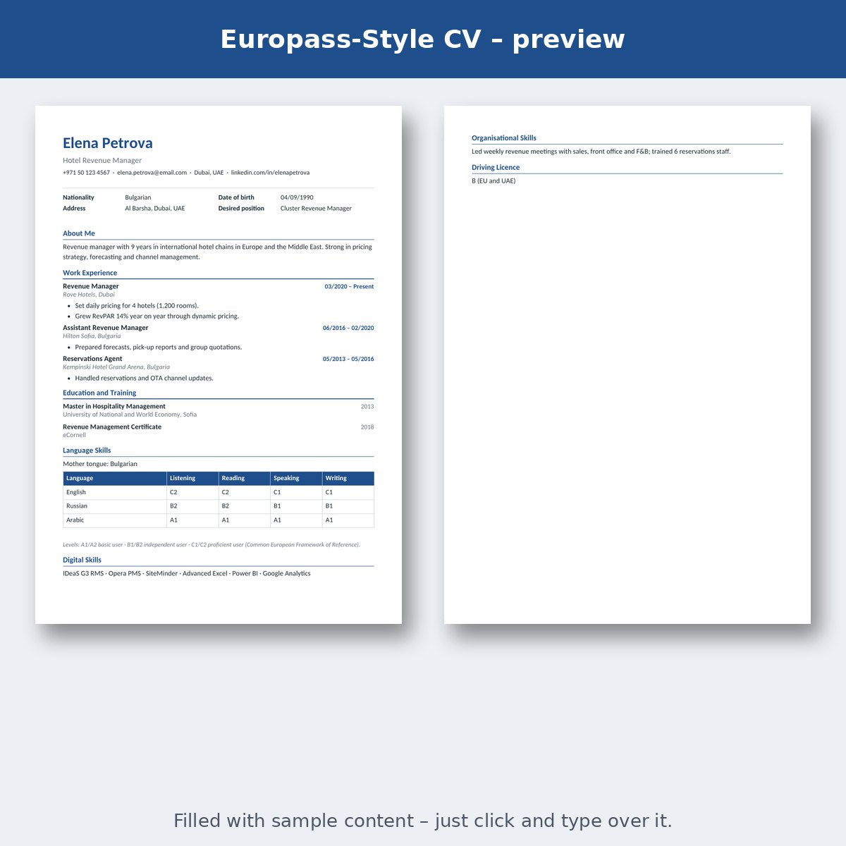 Europass-Style CV – preview
