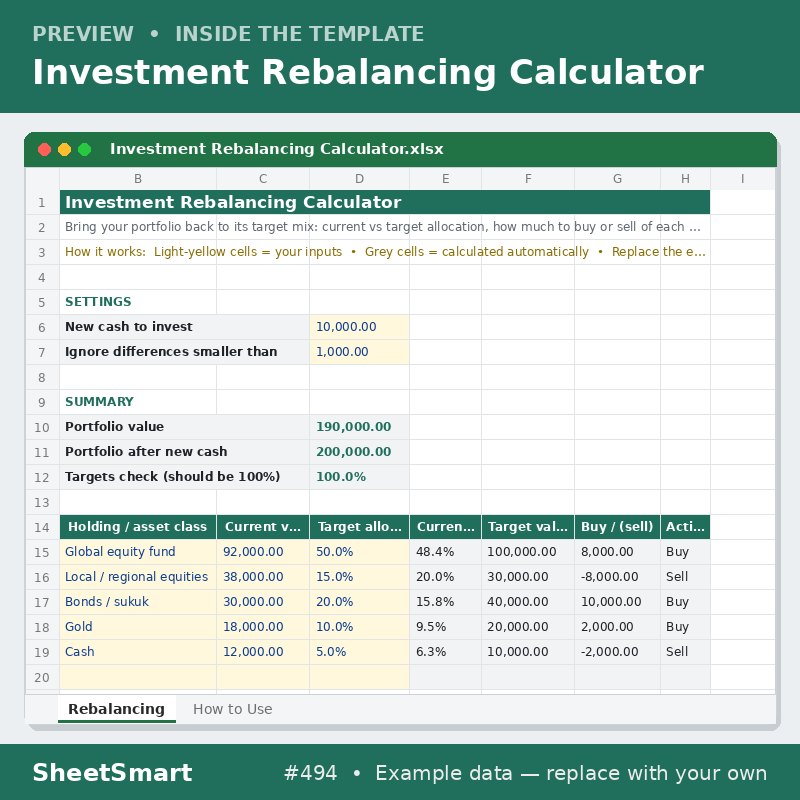 Investment Rebalancing Calculator – sheet preview
