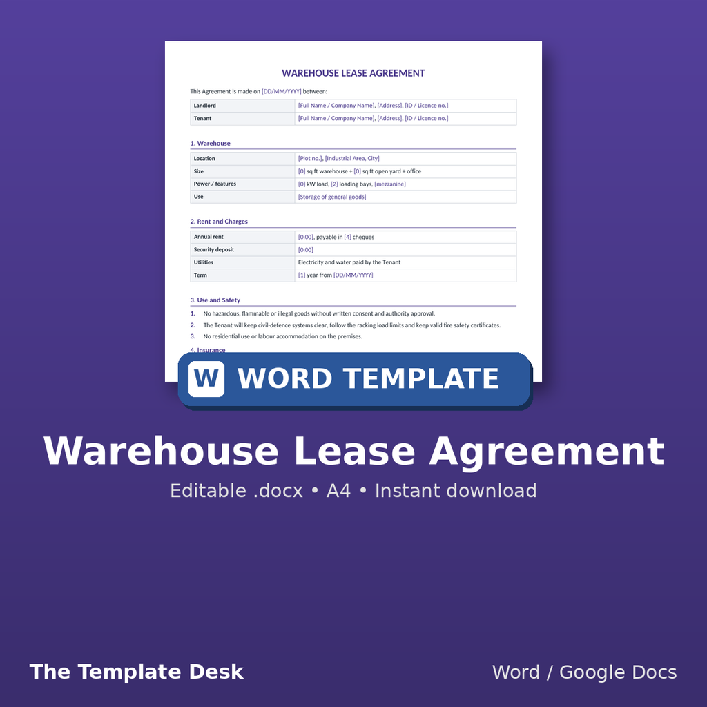 Warehouse Lease Agreement – cover