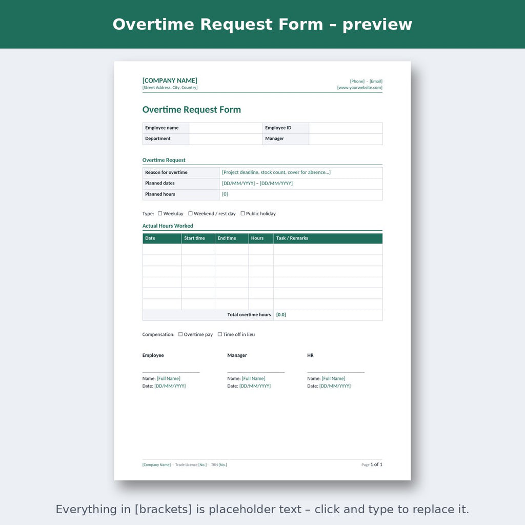 Overtime Request Form – preview