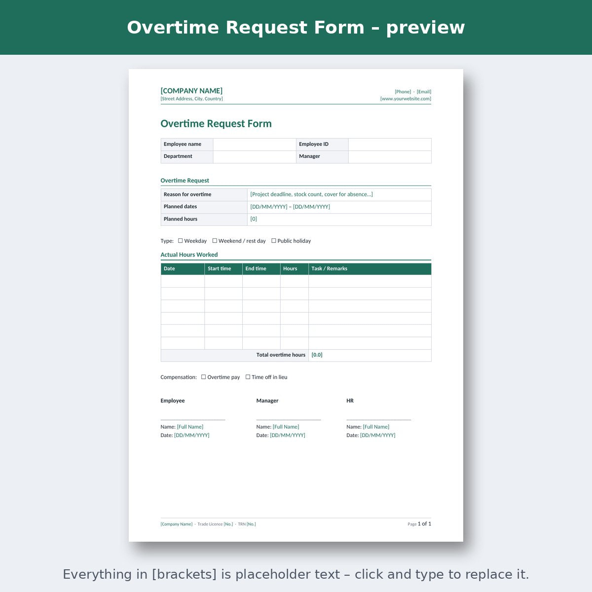 Overtime Request Form – preview