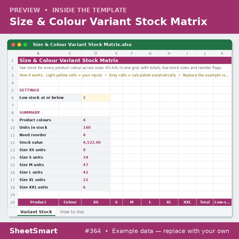 Size & Colour Variant Stock Matrix – sheet preview