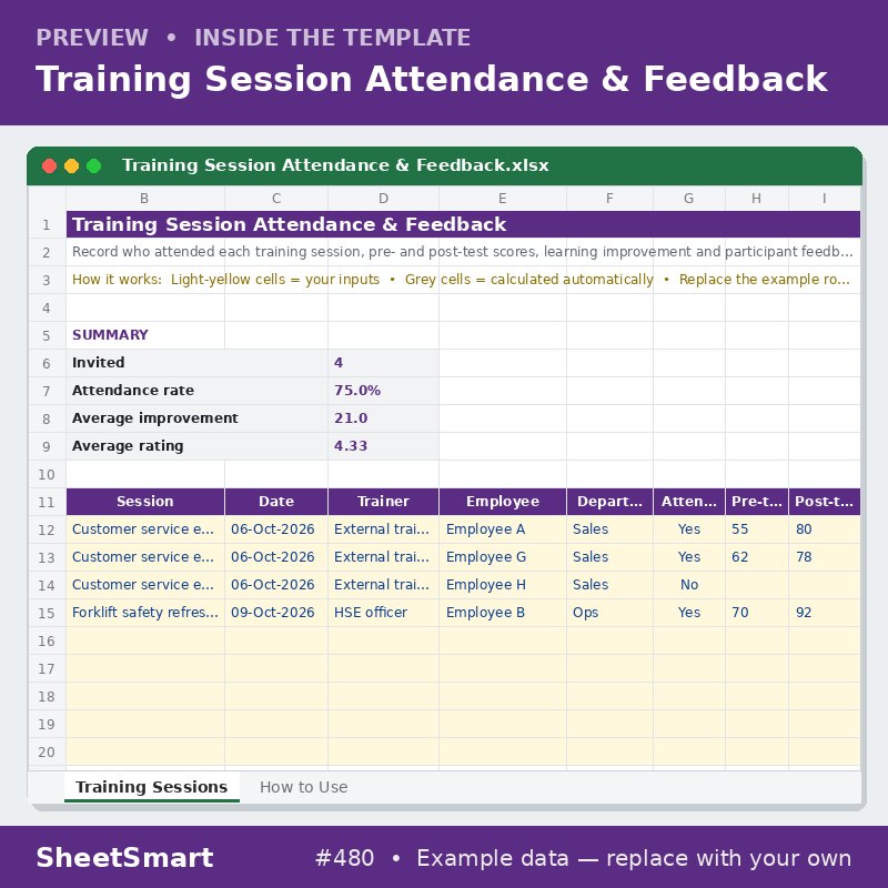 Training Session Attendance & Feedback – sheet preview