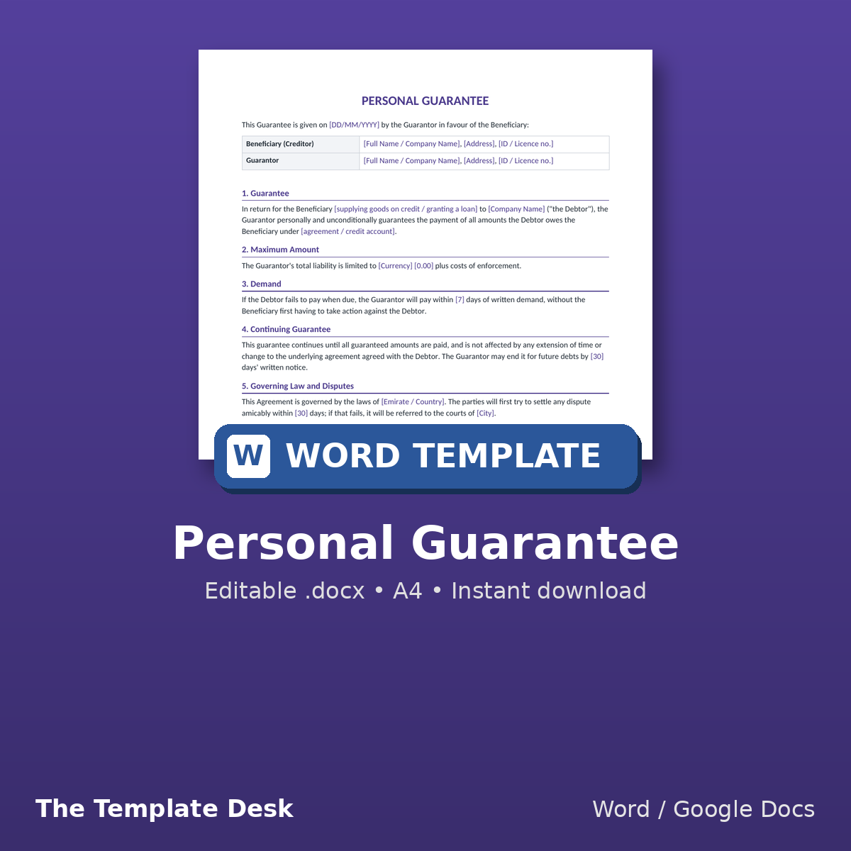 Personal Guarantee – cover