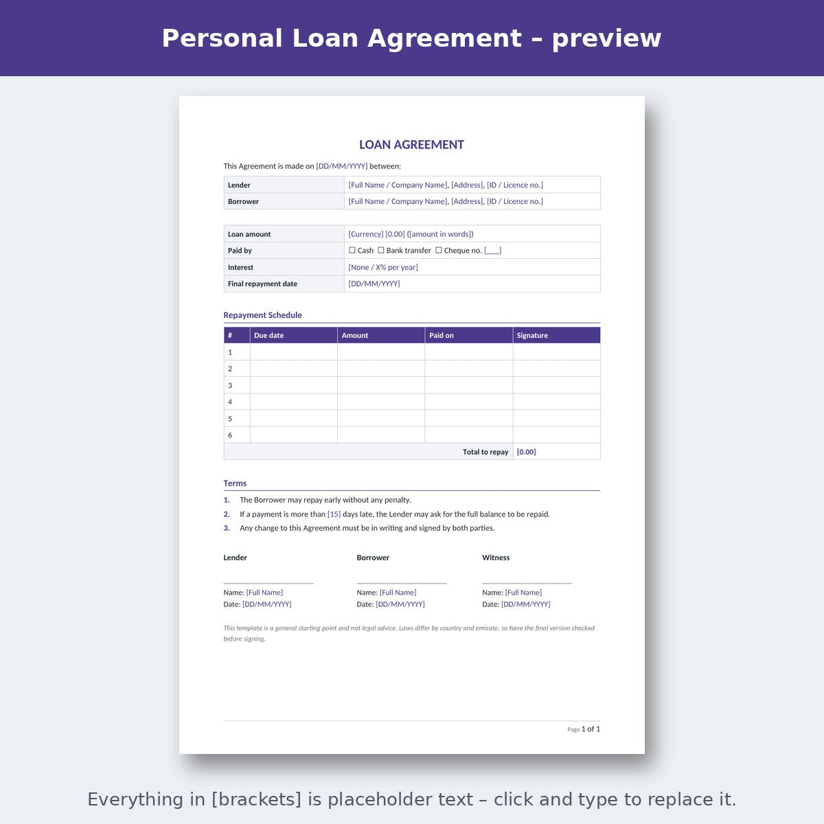 Personal Loan Agreement – preview