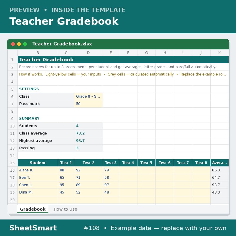 Teacher Gradebook – sheet preview