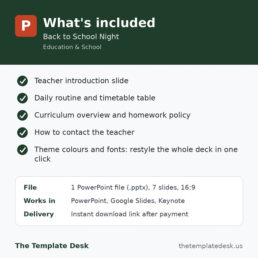 Back to School Night – what's included