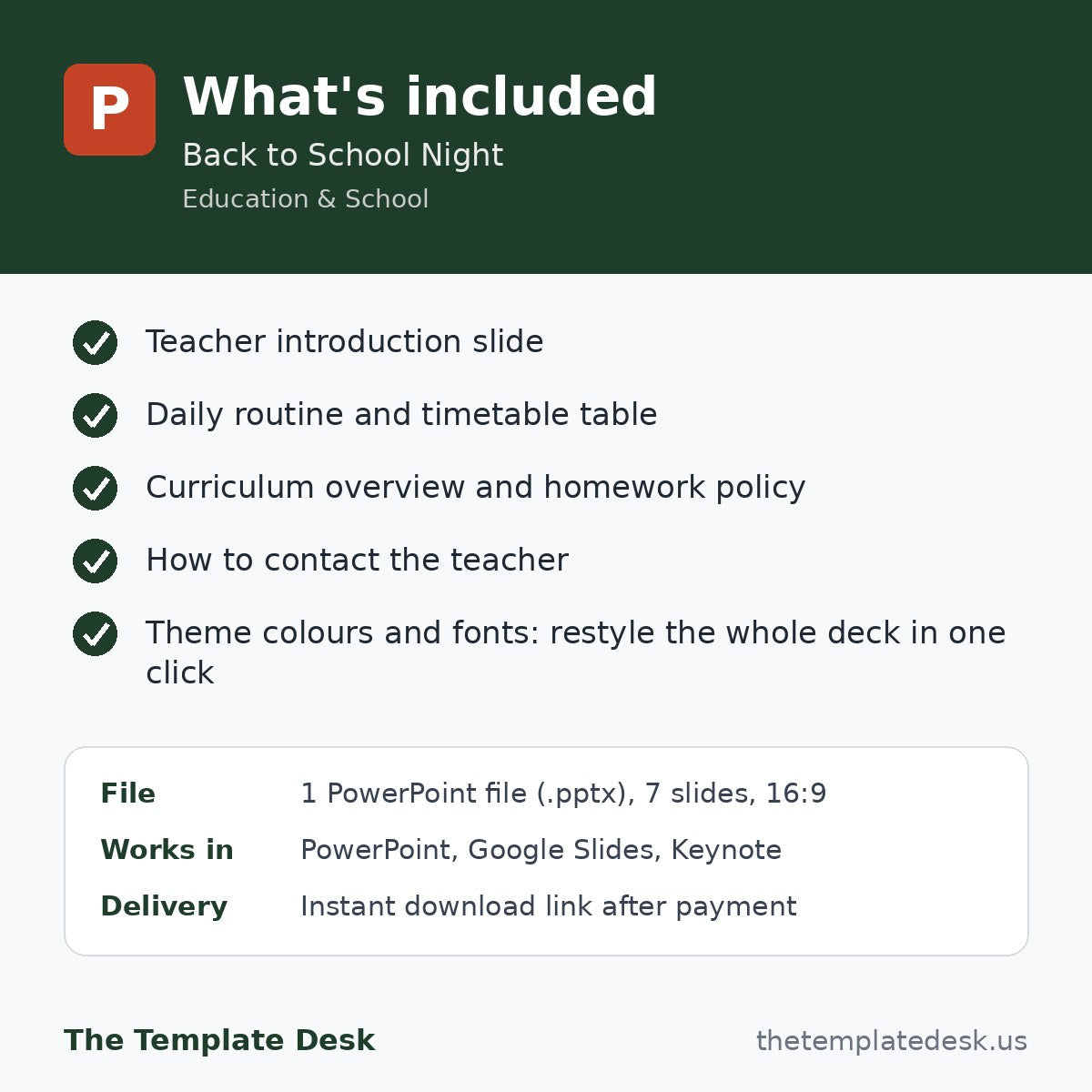 Back to School Night – what's included