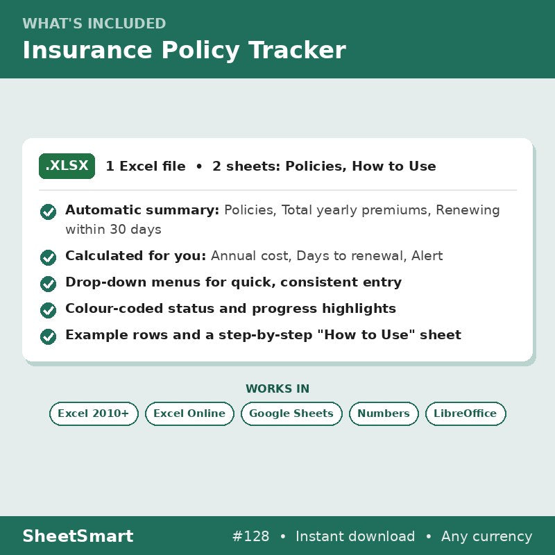 Insurance Policy Tracker – what's included