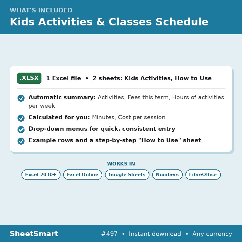 Kids Activities & Classes Schedule – what's included