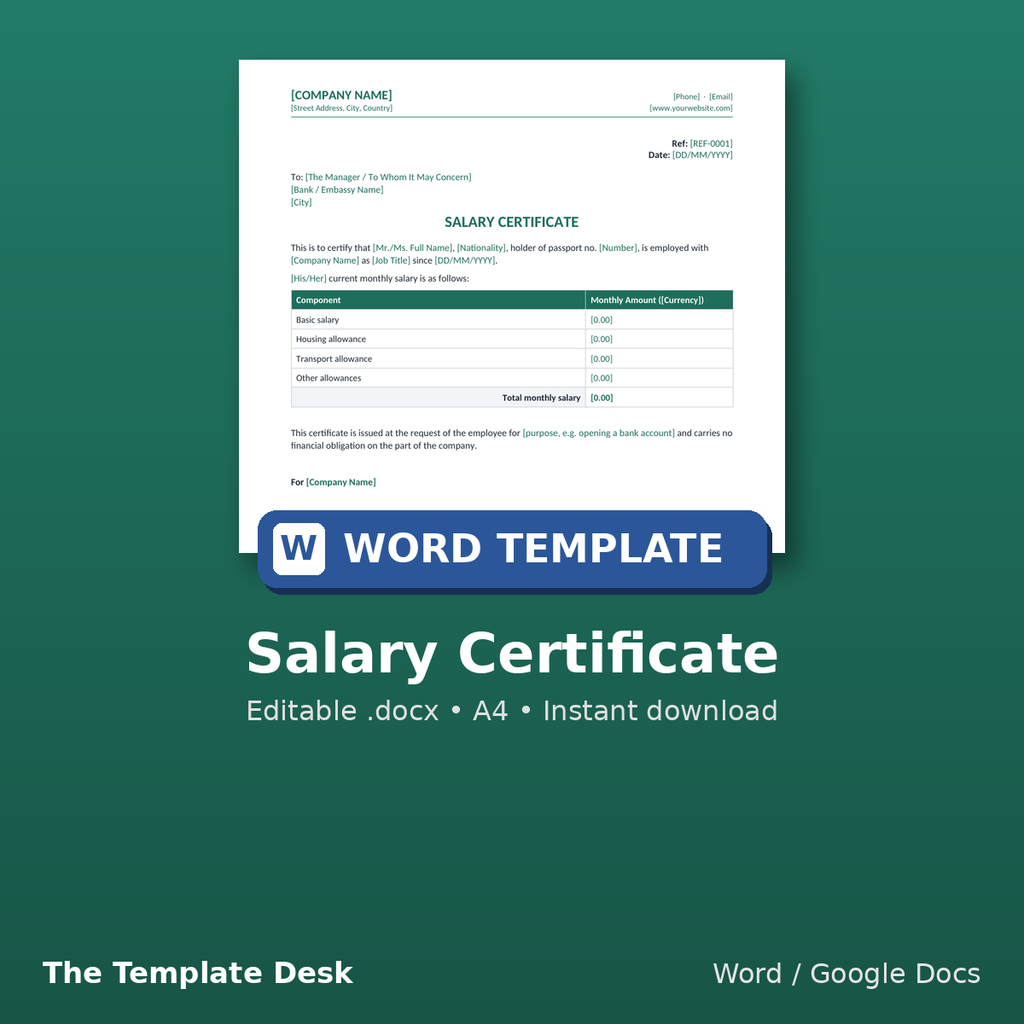 Salary Certificate – cover