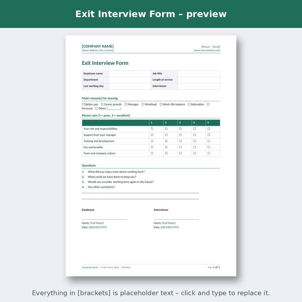 Exit Interview Form – preview