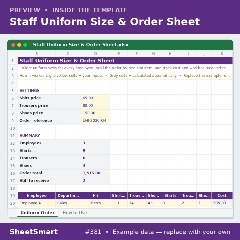 Staff Uniform Size & Order Sheet – sheet preview