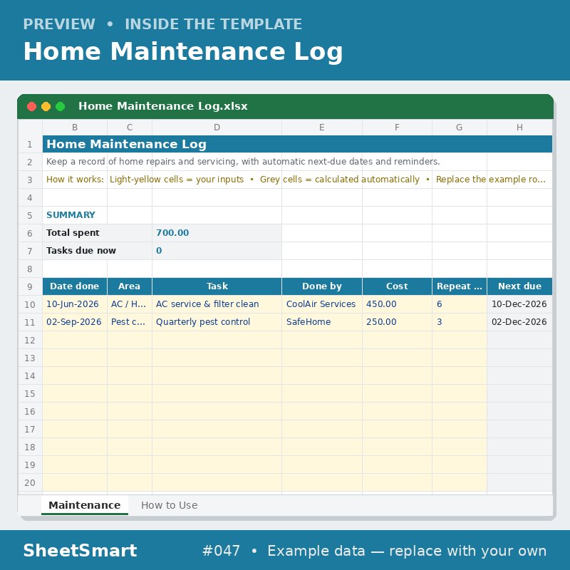 Home Maintenance Log – sheet preview