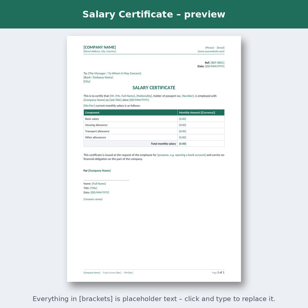 Salary Certificate – preview