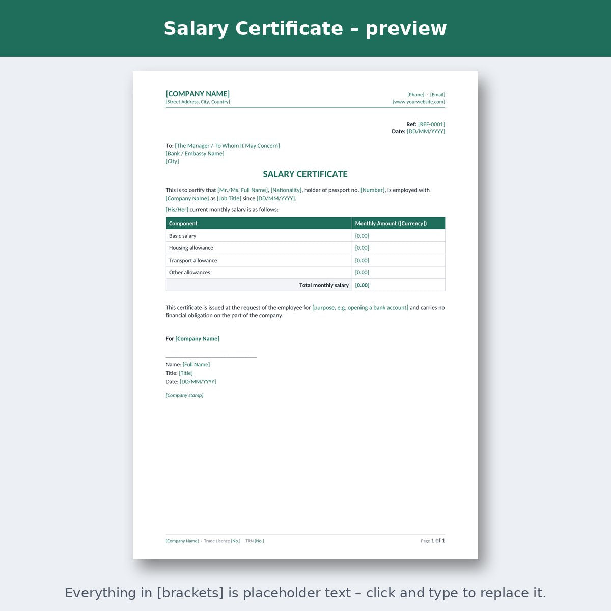 Salary Certificate – preview