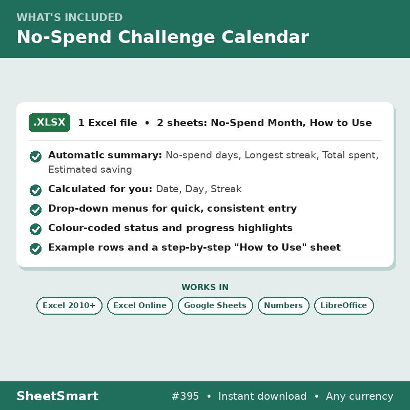 No-Spend Challenge Calendar – what's included