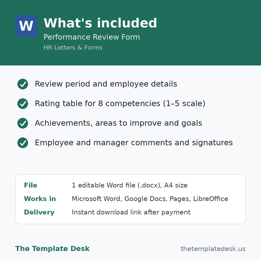 Performance Review Form – what's included