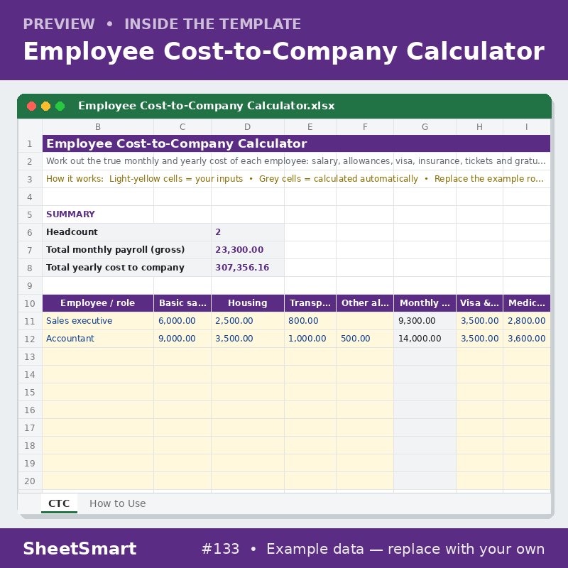 Employee Cost-to-Company Calculator – sheet preview
