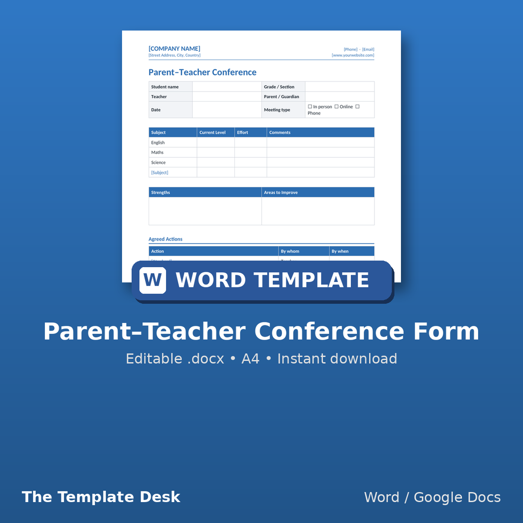 Parent–Teacher Conference Form – cover