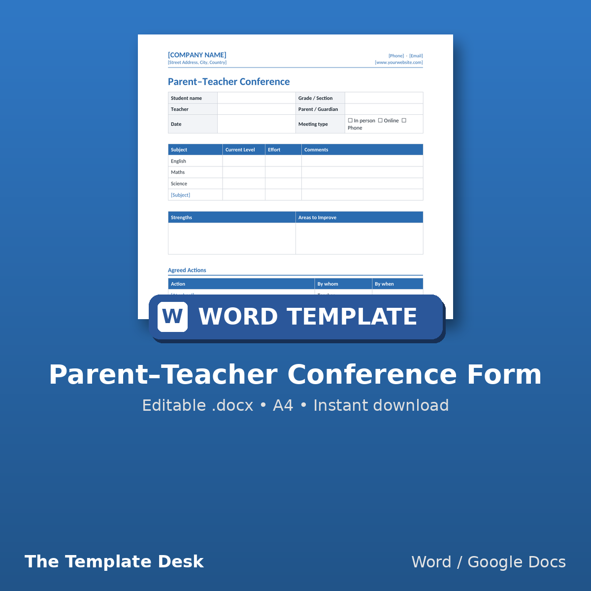 Parent–Teacher Conference Form – cover