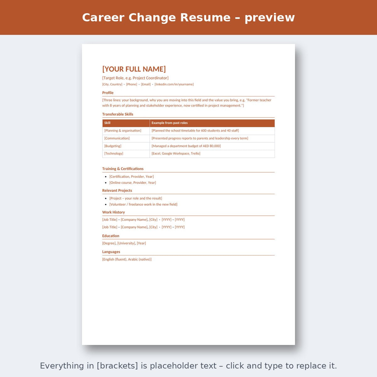 Career Change Resume – preview