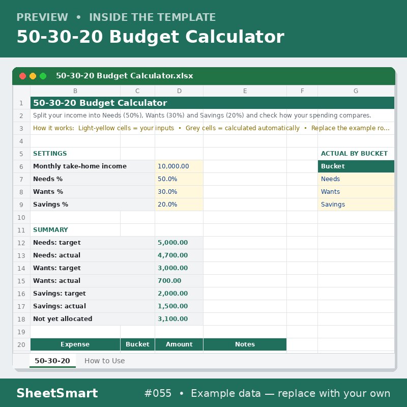 50-30-20 Budget Calculator – sheet preview