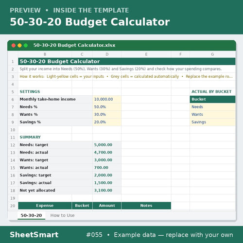 50-30-20 Budget Calculator – sheet preview