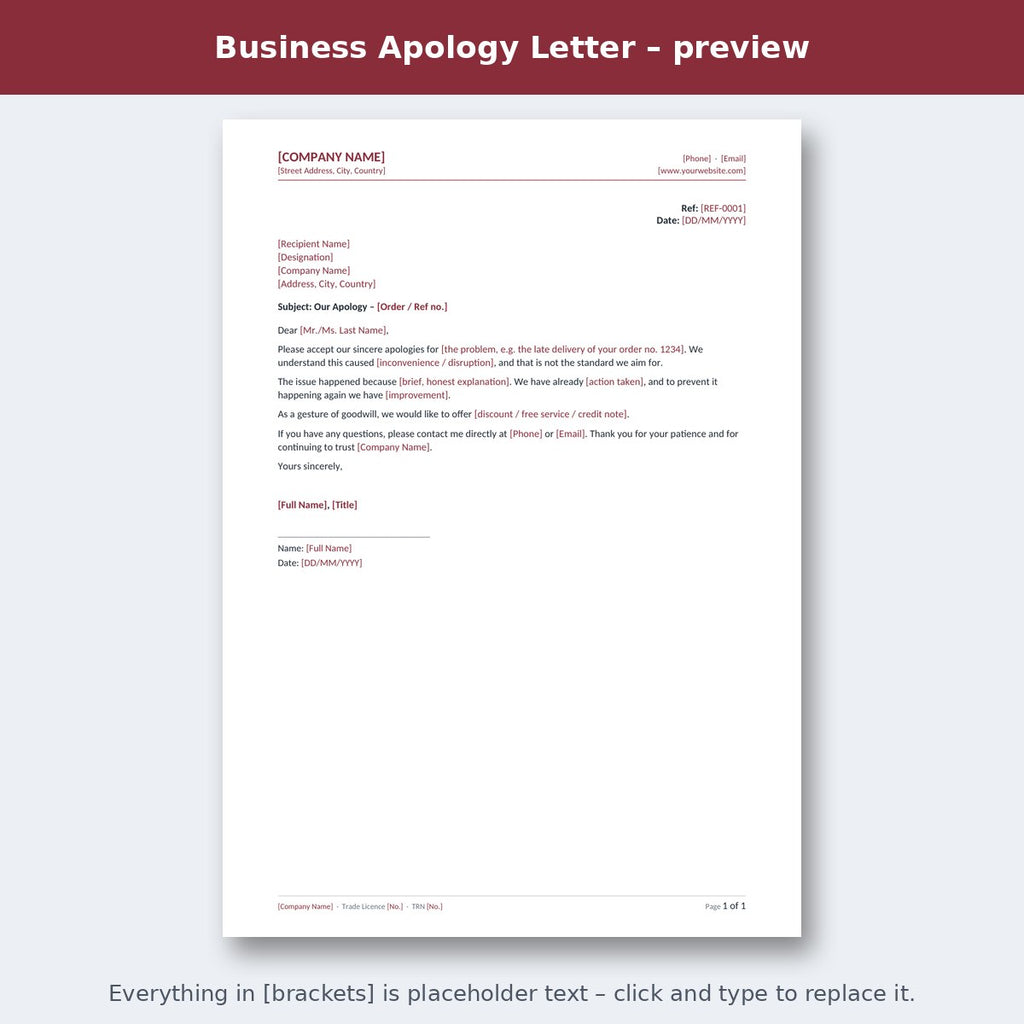 Business Apology Letter – preview