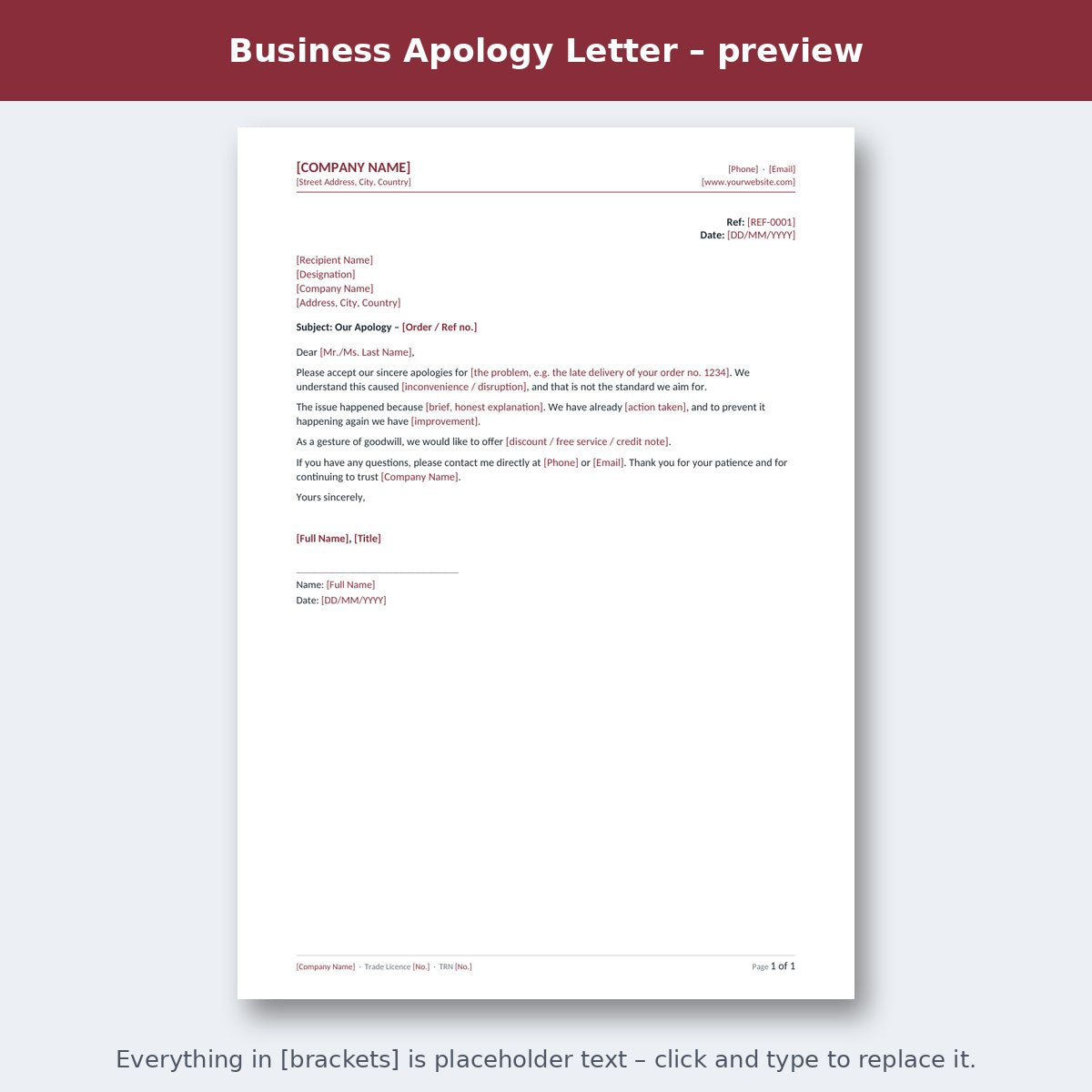 Business Apology Letter – preview