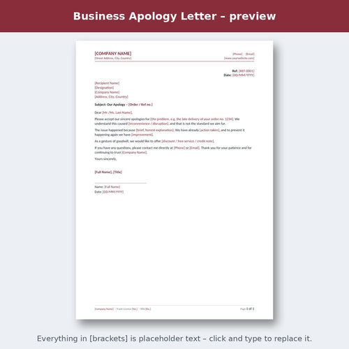 Business Apology Letter – preview
