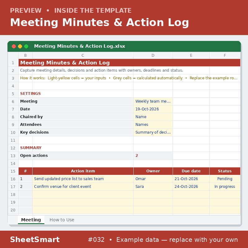 Meeting Minutes & Action Log – sheet preview