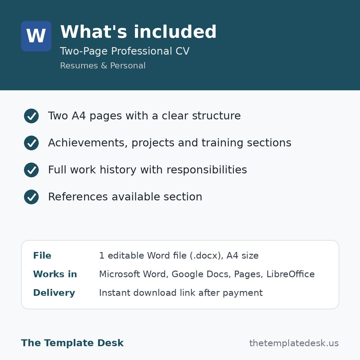 Two-Page Professional CV – what's included