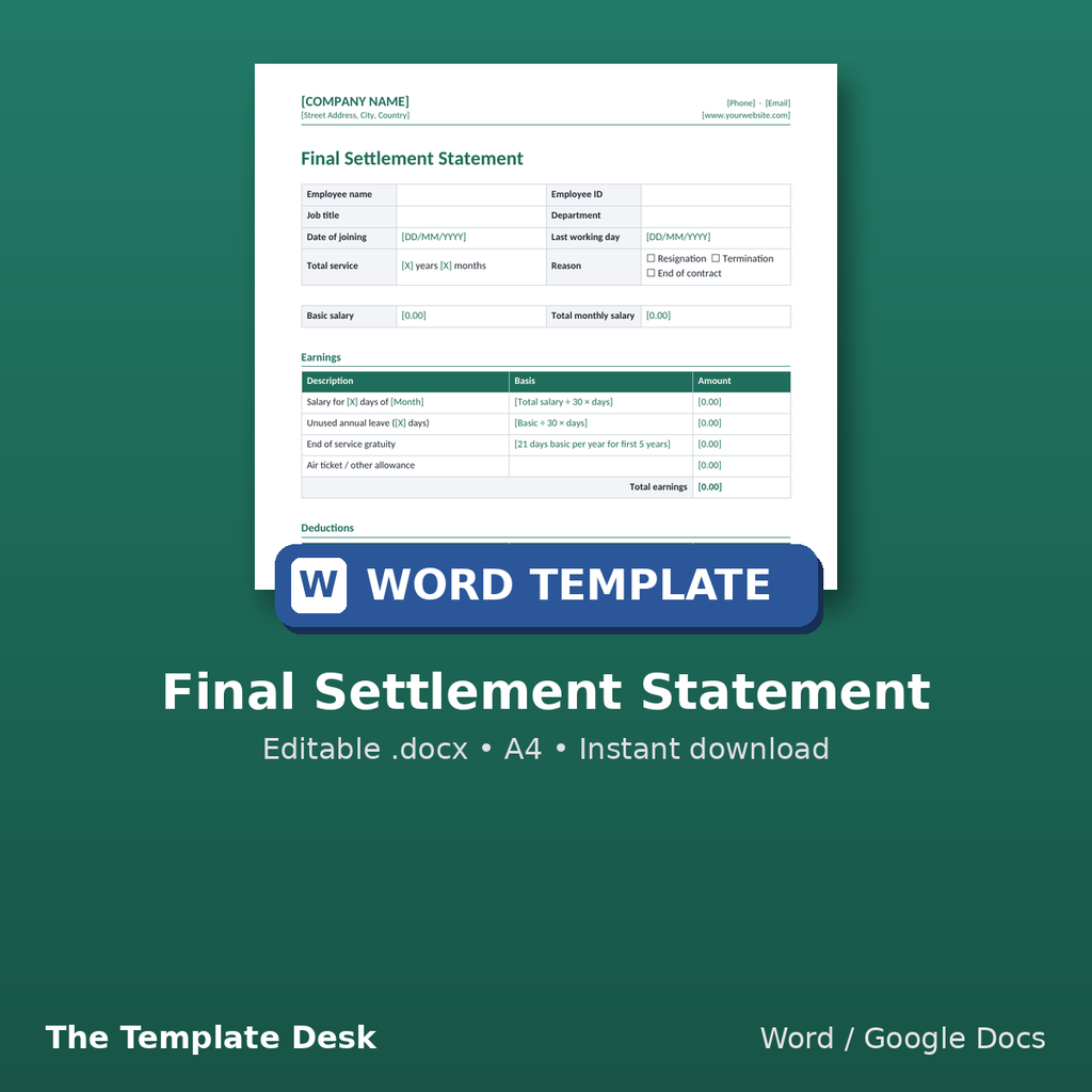 Final Settlement Statement – cover