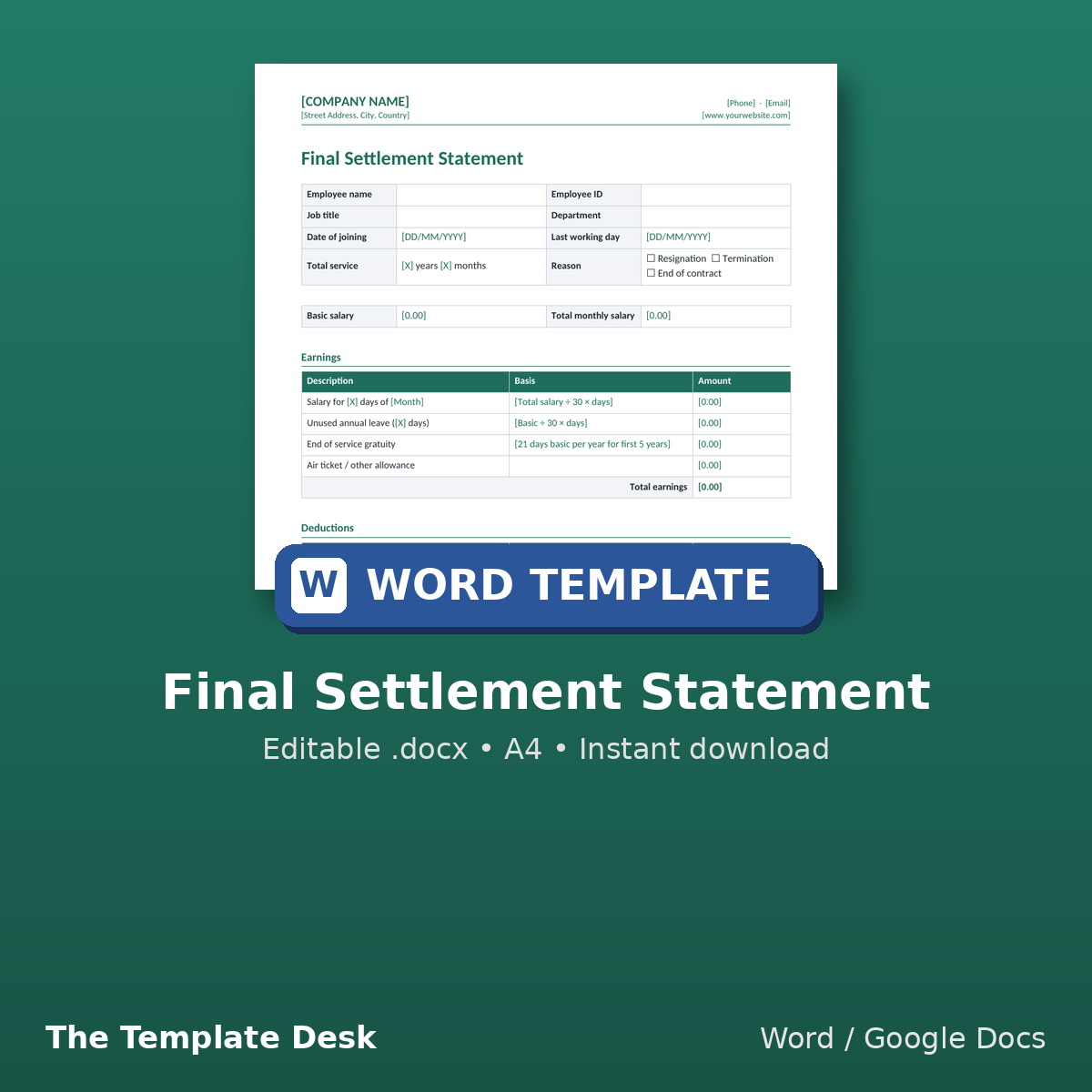 Final Settlement Statement – cover