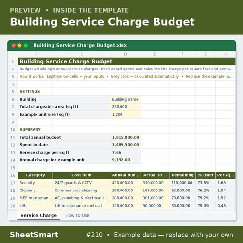 Building Service Charge Budget – sheet preview