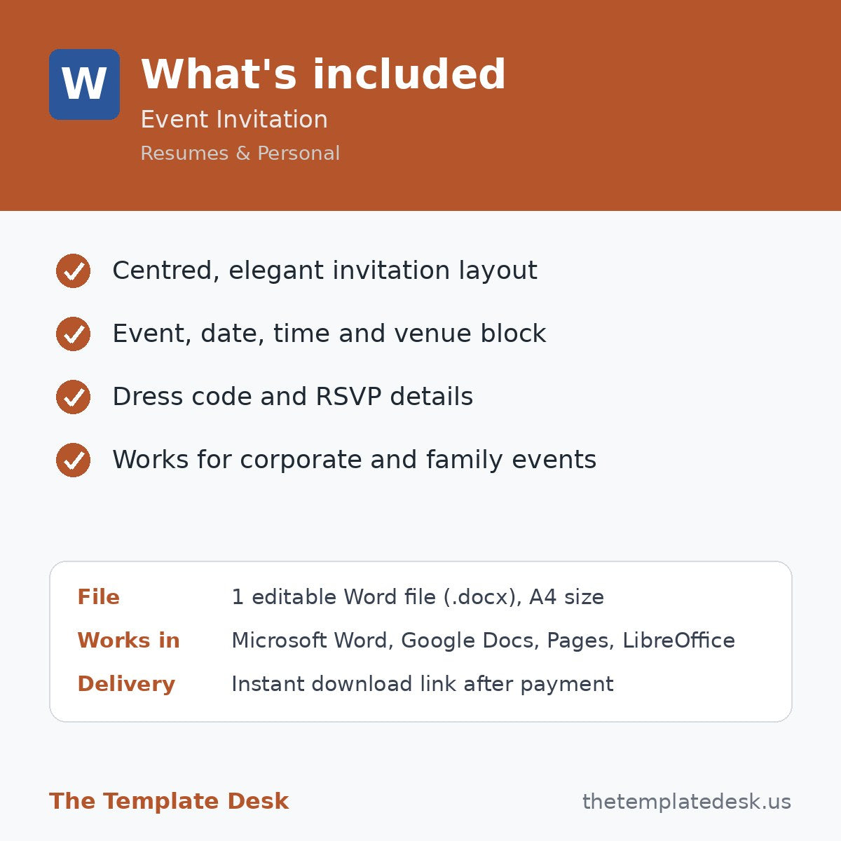 Event Invitation – what's included