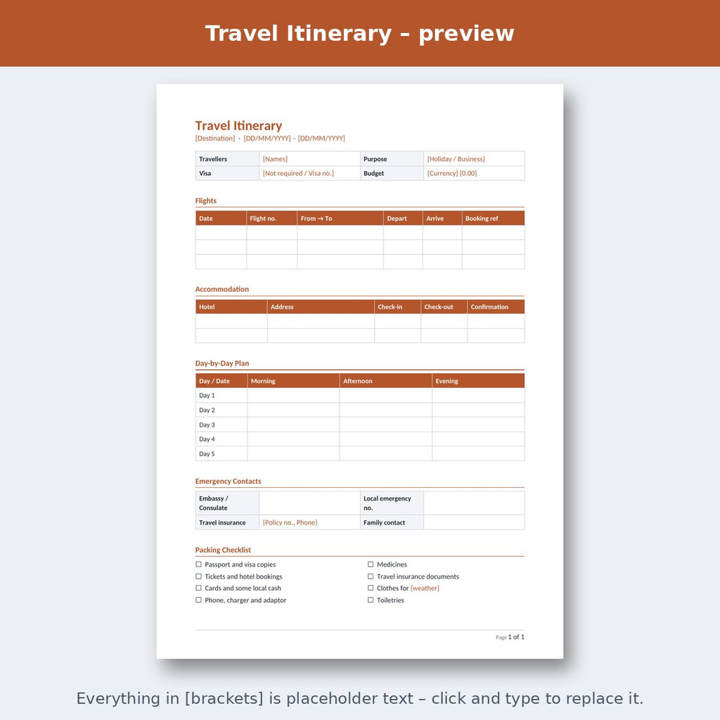 Travel Itinerary – preview