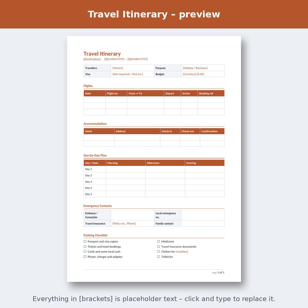 Travel Itinerary – preview