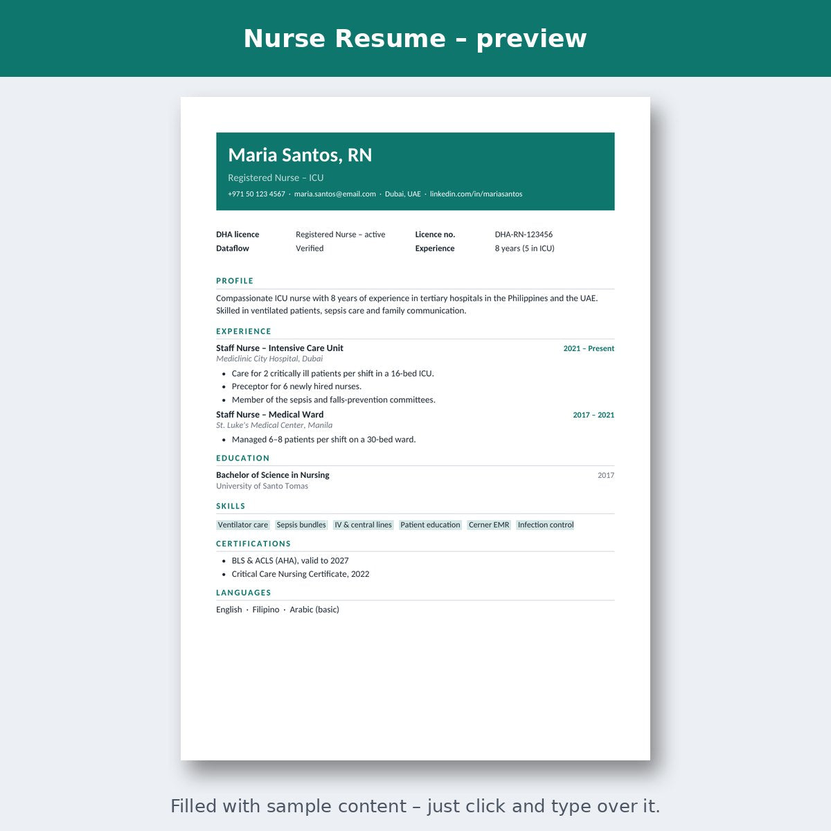 Nurse Resume – preview
