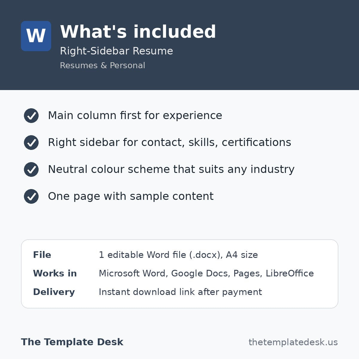 Right-Sidebar Resume – what's included