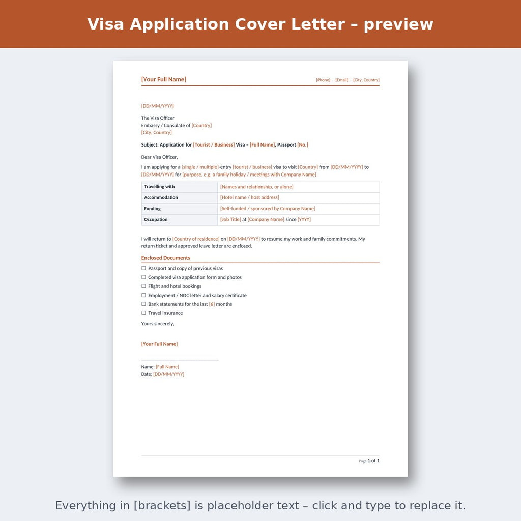 Visa Application Cover Letter – preview