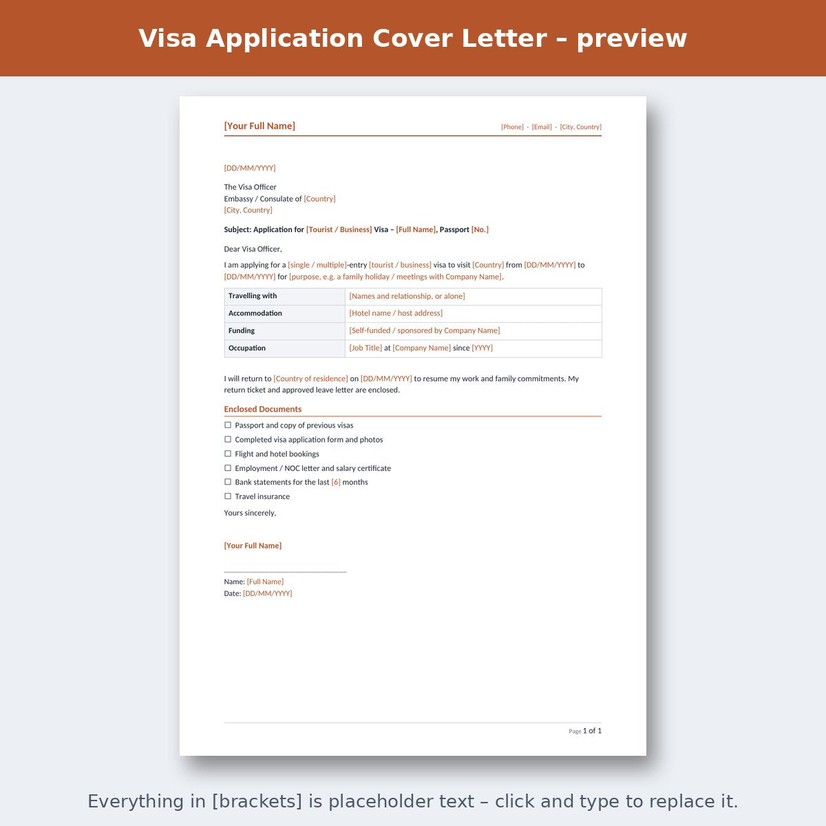 Visa Application Cover Letter – preview