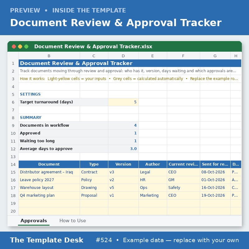 Document Review & Approval Tracker – sheet preview