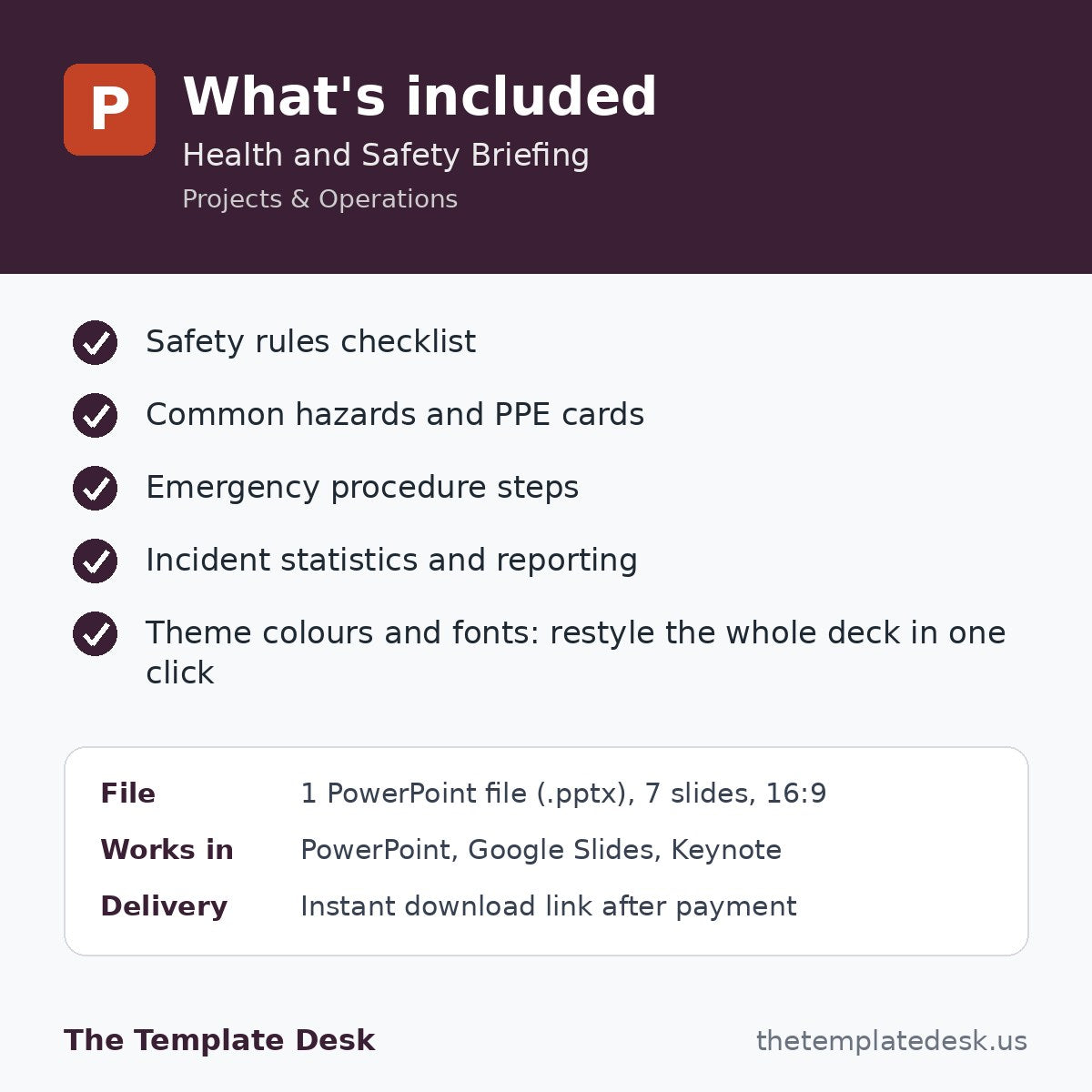 Health and Safety Briefing – what's included